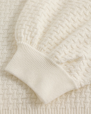 Collared Patterned Knit Short Puff Sleeve Sweater