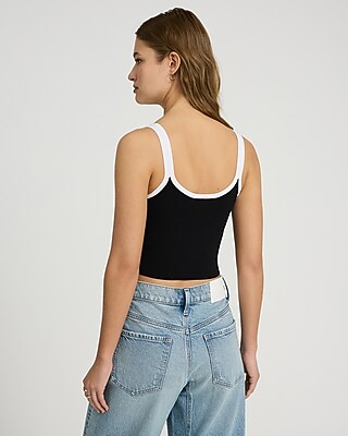 Body Contour Tipped Scoop Neck Cropped Sweater Tank