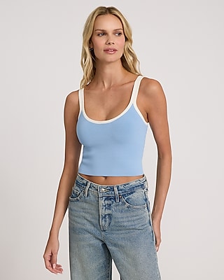 Body Contour Tipped Scoop Neck Cropped Sweater Tank