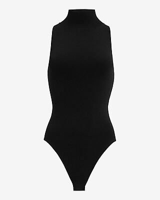 Crepe Knit Body Contour Mock Neck Sweater Bodysuit