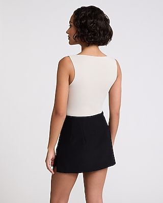 Crepe Knit Body Contour Boat Neck Sweater Bodysuit