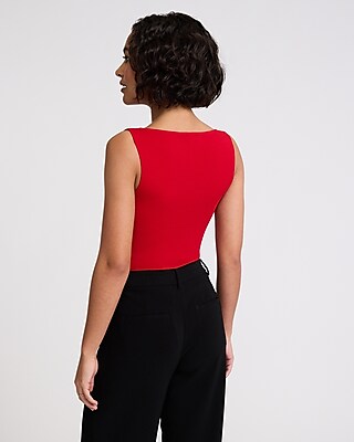 Crepe Knit Body Contour Boat Neck Sweater Bodysuit