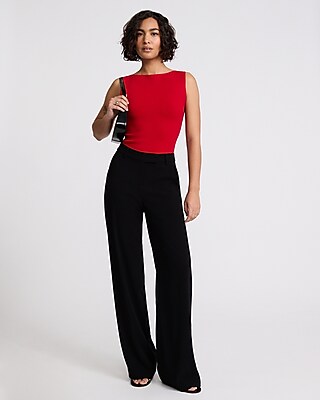 Crepe Knit Body Contour Boat Neck Sweater Bodysuit