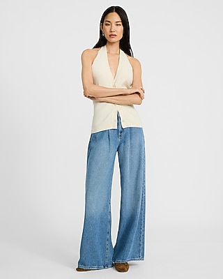 Halter V-Neck Button Front Sweater Vest - image 3