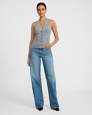 Halter V-Neck Button Front Sweater Vest - image 3