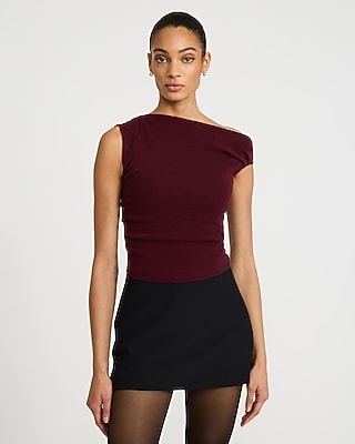 Fitted Off The Shoulder Sleeveless Sweater