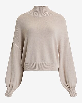Merino-Blend Mock Neck Balloon Sleeve Sweater