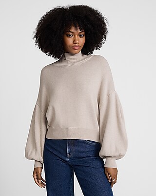 Merino-Blend Mock Neck Balloon Sleeve Sweater