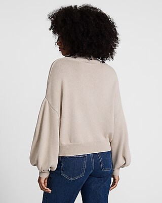 Merino-Blend Mock Neck Balloon Sleeve Sweater