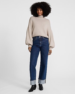 Merino-Blend Mock Neck Balloon Sleeve Sweater