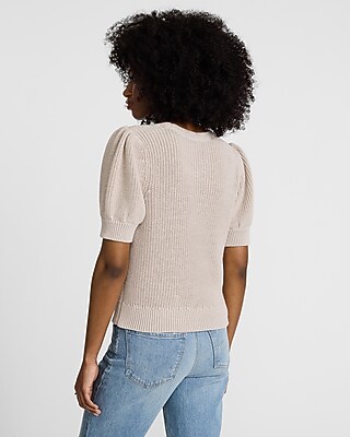 Merino-blend Crew Neck Short Puff Sleeve Sweater