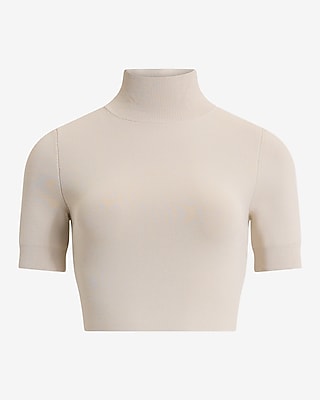Crepe Knit Body Contour Mock Neck Cropped Sweater Tee
