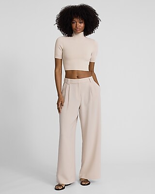 Crepe Knit Body Contour Mock Neck Cropped Sweater Tee