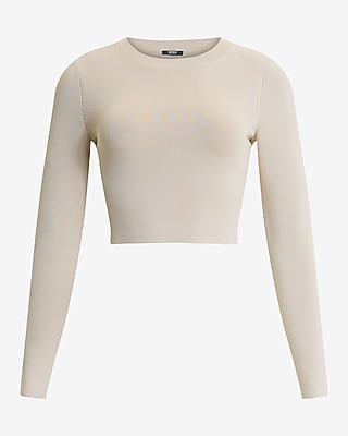 Crepe Knit Body Contour Crew Neck Cropped Sweater