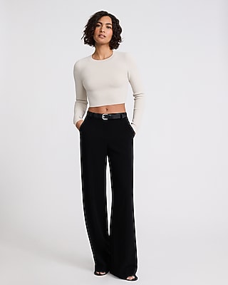 Crepe Knit Body Contour Crew Neck Cropped Sweater