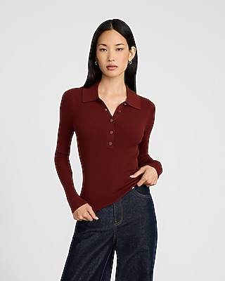 Silky Soft Fitted Ribbed Polo Sweater