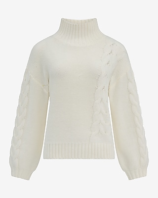 Turtleneck Cable Knit Balloon Sleeve Sweater