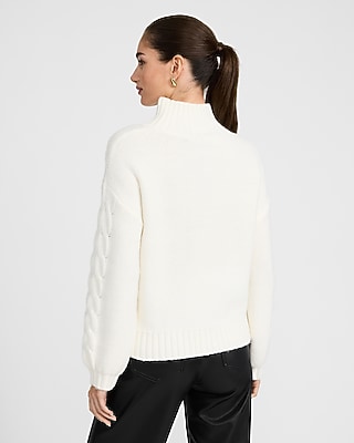 Turtleneck Cable Knit Balloon Sleeve Sweater