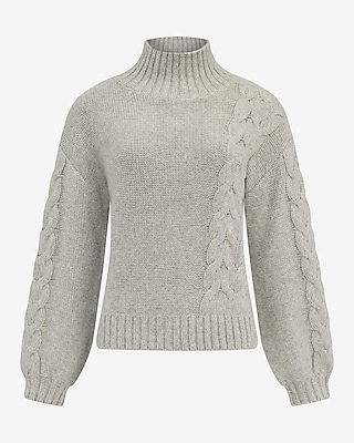 Turtleneck Cable Knit Balloon Sleeve Sweater
