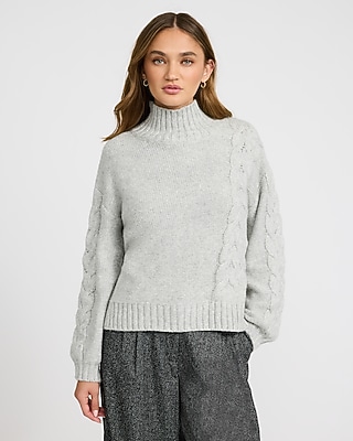 Turtleneck Cable Knit Balloon Sleeve Sweater