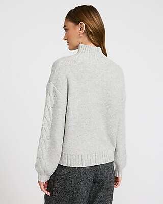 Turtleneck Cable Knit Balloon Sleeve Sweater