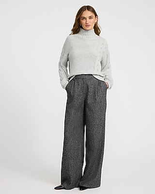 Turtleneck Cable Knit Balloon Sleeve Sweater