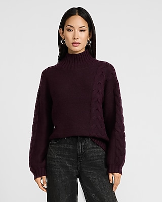Turtleneck Cable Knit Balloon Sleeve Sweater