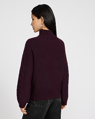 Turtleneck Cable Knit Balloon Sleeve Sweater