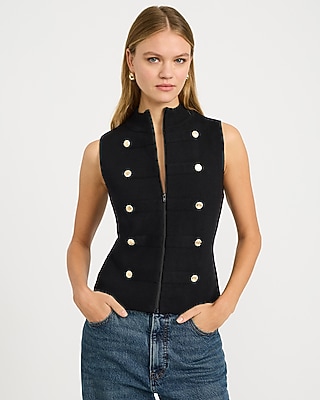Novelty Button Zip Front Sweater Vest