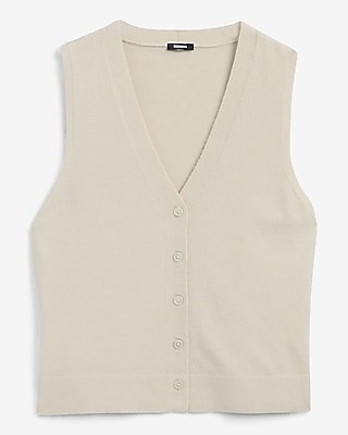 Airy Soft Skimming V-Neck Button Down Sweater Vest