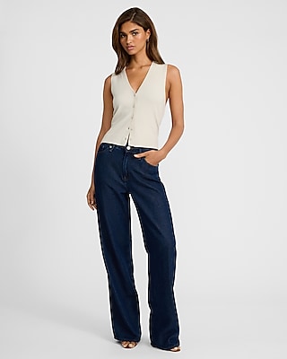 Airy Soft Skimming V-Neck Button Down Sweater Vest