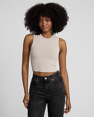 Crepe Knit Body Contour Crew Neck Sweater Tank