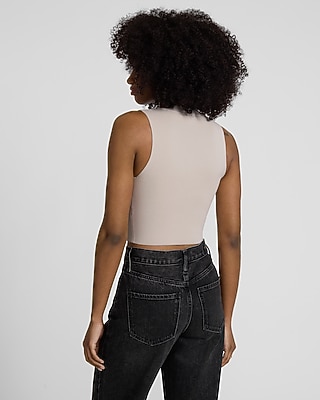 Crepe Knit Body Contour Crew Neck Sweater Tank