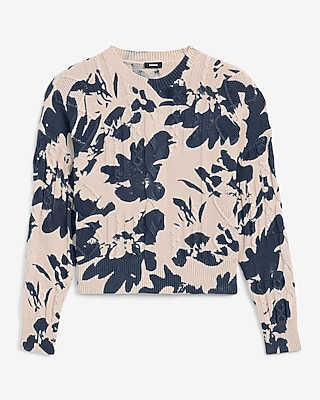 Cable Knit Floral Crew Neck Sweater