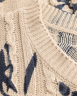Cable Knit Floral Crew Neck Sweater