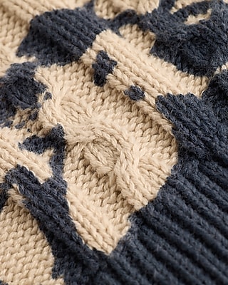 Cable Knit Floral Crew Neck Sweater