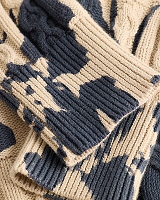 Cable Knit Floral Crew Neck Sweater