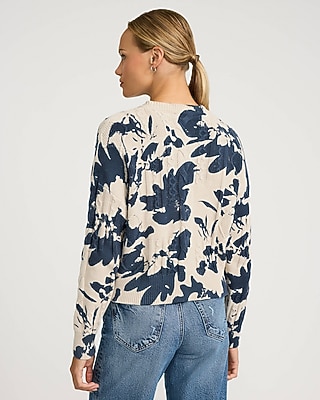 Cable Knit Floral Crew Neck Sweater