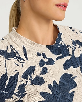 Cable Knit Floral Crew Neck Sweater
