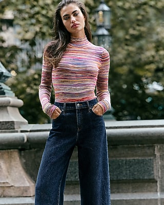 Fitted Ribbed Spacedye Mock Neck Sweater