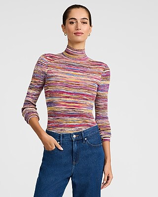 Fitted Ribbed Spacedye Mock Neck Sweater