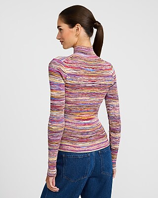 Fitted Ribbed Spacedye Mock Neck Sweater