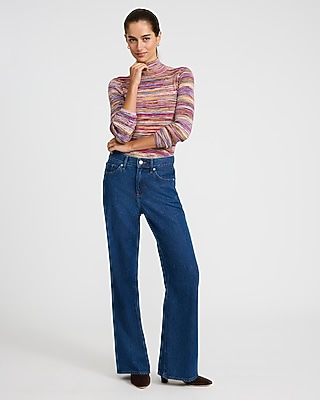 Fitted Ribbed Spacedye Mock Neck Sweater