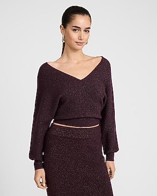 Glitter Double V-Neck Dolman Sweater