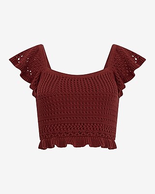Crochet Flutter Sleeve Ruffle Sweater