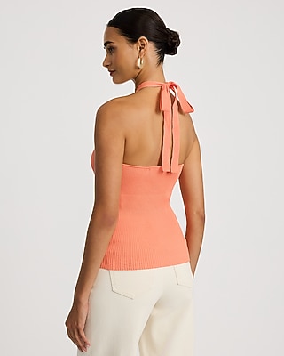 Ribbed Tie Halter Gold Hardware Sweater Tank