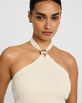 Ribbed Tie Halter Gold Hardware Sweater Tank
