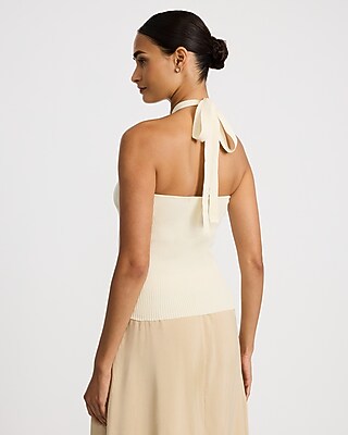 Ribbed Tie Halter Gold Hardware Sweater Tank