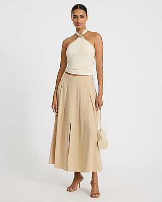 Ribbed Tie Halter Gold Hardware Sweater Tank