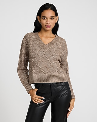 Cable Knit V-neck Sweater | Express